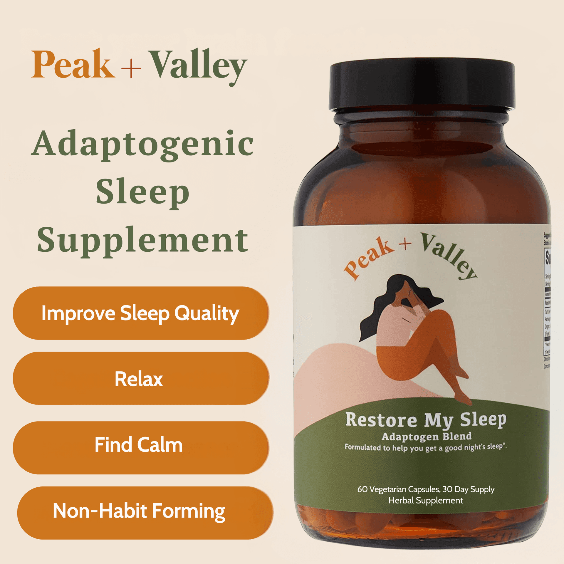 Peak + Valley Restore my sleep bottle with supplement benefits